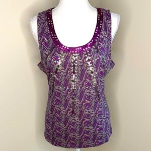 Emma James Purple Patterned Metallic Women's Tank Top. Large